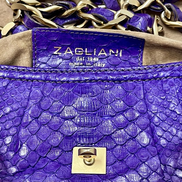 ZAGLIANI Handmade Vintage Python Puffy Clutch Bag with Heavyweight Chain - Picture 4 of 13